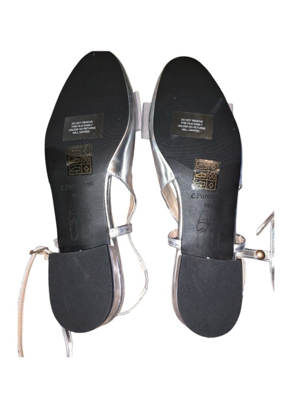 C. Paravano Size 8.5 (EU 39.5)- Sling Back Flats - Silver With Bow Accent. - Picture 8 of 10